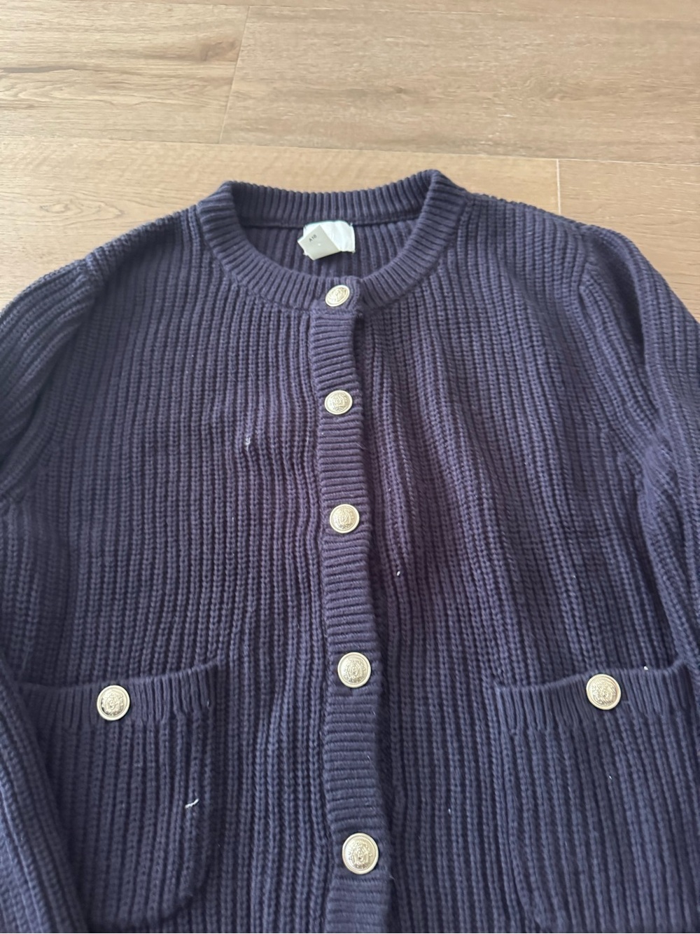 H&M Navy Ribbed Button-Front Cardigan with Front Pockets - Picture 2 of 5